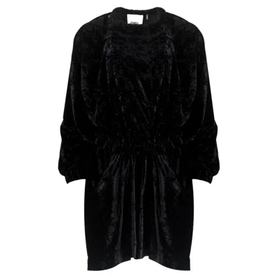 Pre-owned Isabel Marant Long-sleeve Crushed-velvet Mini Dress In Black