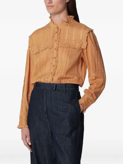 Isabel Marant Lonzie Embroidered Ruffled Shirt In Brown