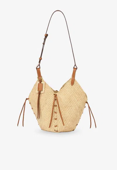 Isabel Marant Losange Raffia Shoulder Bag In Sand