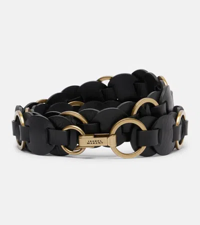 Isabel Marant Lota Braided Embellished Leather Belt In Black