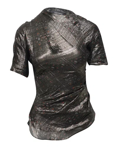 Isabel Marant Louna Shiny Blouse In Metallic Black Silk
