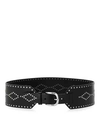 Isabel Marant Studded Silver-tone Wide Belt In Black