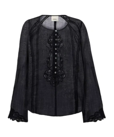 Isabel Marant Luciele Embroidered Ramie Blouse In Black