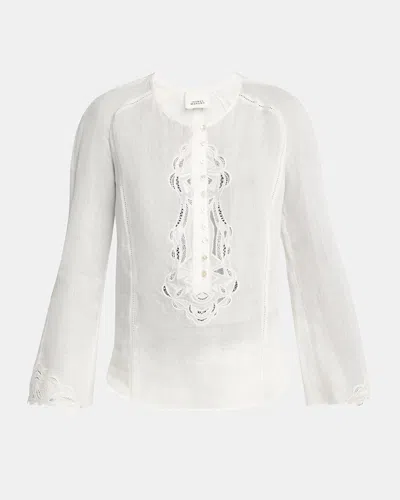 Isabel Marant Luciele Broderie Anglaise-trimmed Ramie Blouse In Ivory