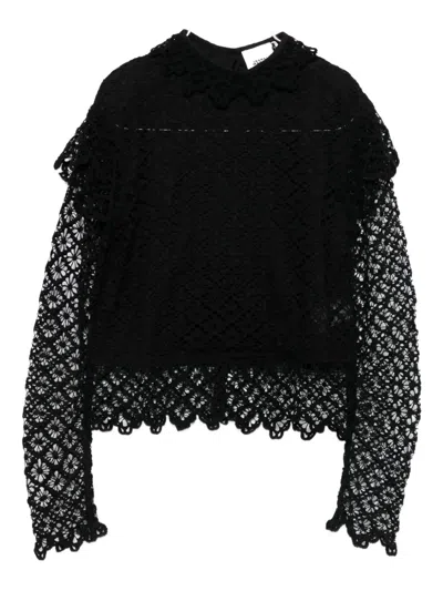 Isabel Marant Ludivine Lace-trimmed Ruffled Top In Black