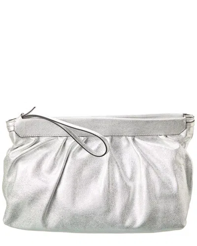 Isabel Marant Ruched Leather Clutch Bag In Silver