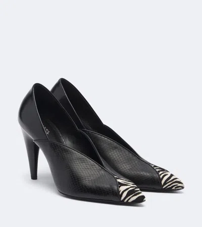 ISABEL MARANT LUZA CALF HAIR-TRIMMED SNAKE-EFFECT LEATHER PUMPS