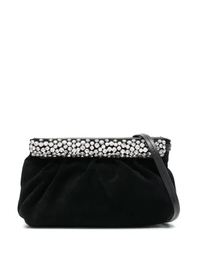 Isabel Marant Luzes Crystal-embellished Leather And Suede Shoulder Bag In Black