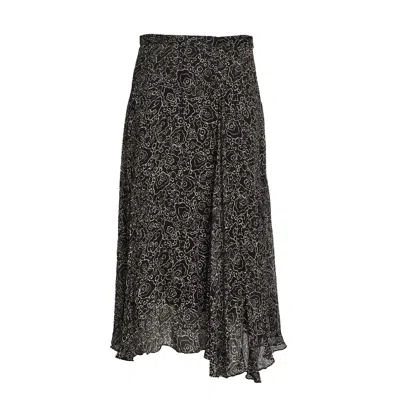 Isabel Marant Lycia Printed Asymmetric Midi Skirt In Black