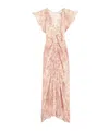 Isabel Marant Lyndsay Spotted Velvet Burnout Flutter-sleeve Midi Dress In Nude
