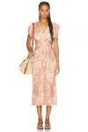 Isabel Marant Lyndsay Spotted Velvet Burnout Flutter-sleeve Midi Dress In Light Red & Ecru