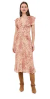 Isabel Marant Lyndsay Spotted Velvet Burnout Flutter-sleeve Midi Dress In Light Red/ecru