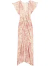 Isabel Marant Lyndsay Spotted Velvet Burnout Flutter-sleeve Midi Dress In Red