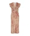 Isabel Marant Lyndsay Spotted Velvet Burnout Flutter-sleeve Midi Dress In Light Red/off-white