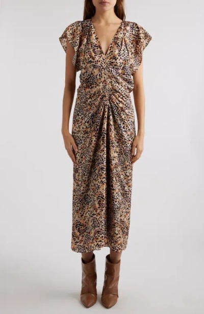 Isabel Marant Lyndsay Print Center Ruched Dress In Natural
