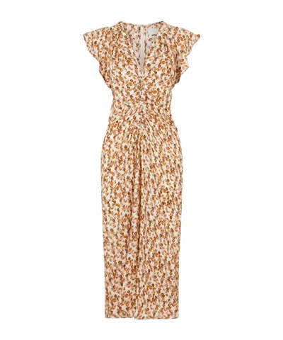 Isabel Marant Lyndsay Gathered Printed Satin Midi Dress In Brown