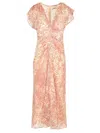 Isabel Marant Lyndsay Spotted Velvet Burnout Flutter-sleeve Midi Dress In Rosso/écru