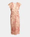 Isabel Marant Lyndsay Spotted Velvet Burnout Flutter-sleeve Midi Dress In Light Redecru