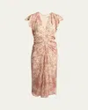 Isabel Marant Lyndsay Spotted Velvet Burnout Flutter-sleeve Midi Dress In Light Redecru