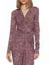 Isabel Marant Lyss Graphic Printed Gathered Top In Antik Pink/black In Multi