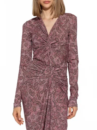 Isabel Marant Lyss Graphic Printed Gathered Top In Antik Pink/black In Multi