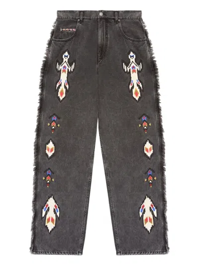 Isabel Marant Maella Fringed Embroidered Jeans In Gray