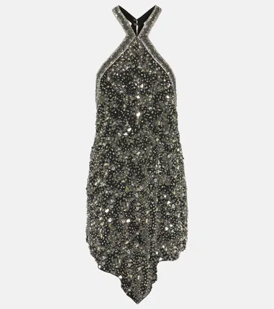 Isabel Marant Mahina Embellished Silk Minidress In Silver
