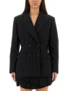 Isabel Marant Maia Double-breasted Pinstriped Cotton-blend Herringbone Blazer In Black