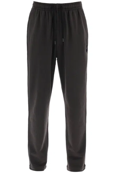 Isabel Marant Brushed Cotton Mailesco Sweatpants With Flocked Logo In Grey