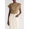 Isabel Marant Maisan Draped Asymmetric Cotton T-shirt In Light Khaki