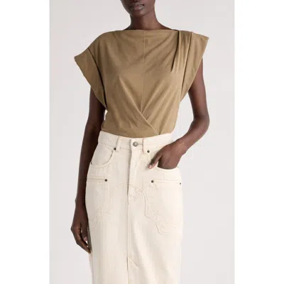 Isabel Marant Maisan Draped Asymmetric Cotton T-shirt In Light Khaki