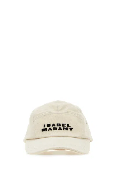 Isabel Marant Cotton Baseball Cap Curved Visor In Ecrublack