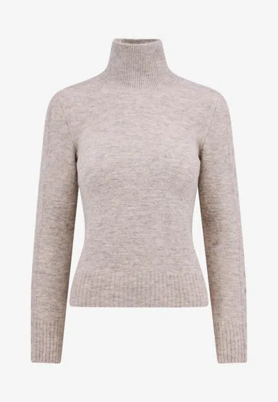 Isabel Marant Malo High-neck Ribbed Sweater In Sand