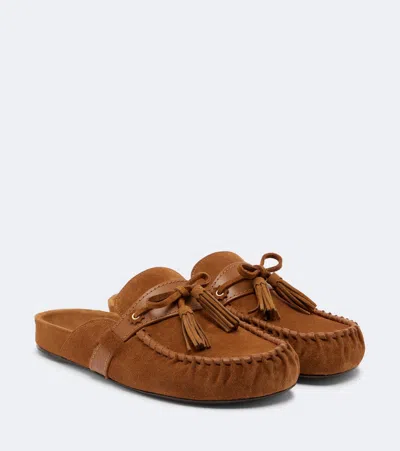 Isabel Marant Malvin Leather-trimmed Suede Mules In Brown