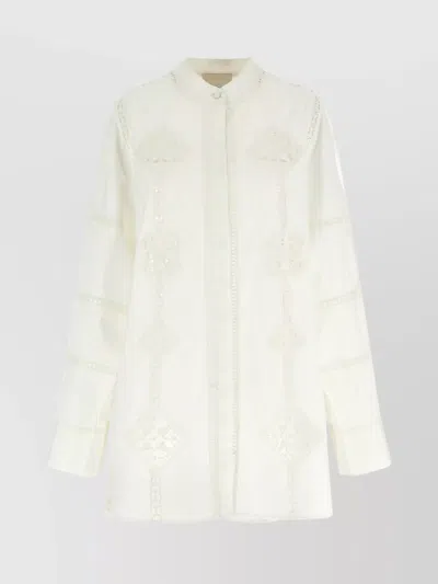 ISABEL MARANT MANDARIN COLLAR EMBROIDERED FLARE SHIRT