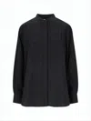 Isabel Marant Mandarin-collared Black Blouse With Tonal Embroidery In Black