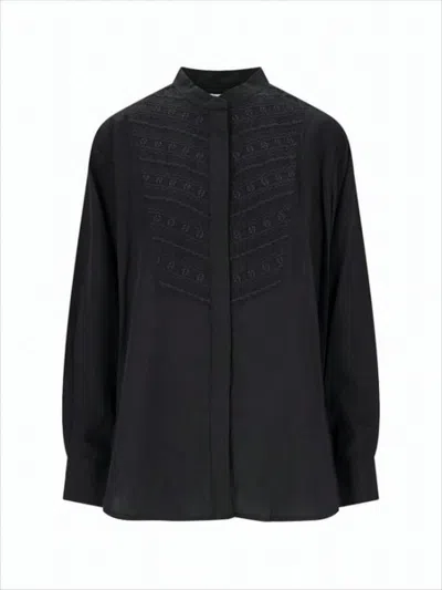 Isabel Marant Mandarin-collared Black Blouse With Tonal Embroidery