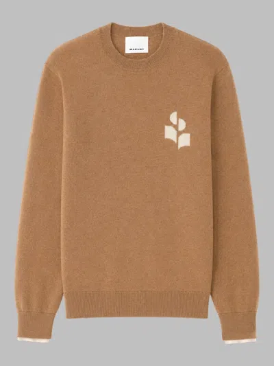 Isabel Marant Knit Sweater With Abstract Logo Detail And Ribbed Finish In Brown