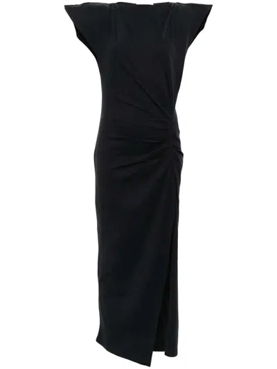 Isabel Marant Nadela Draped Midi Dress With Ruched Detail In Black