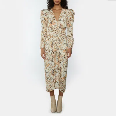 Pre-owned Isabel Marant Marble Print Ruched Silk Crepe Albini Midi Dress S In Multicolor