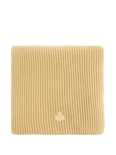 Isabel Marant Marion Ribbed-knit Logo-patch Scarf In Brown