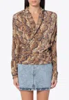 Isabel Marant Draped Snakeskin Wrap Blouse In Beige