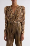 Isabel Marant Marlin Snakeskin Print Silk Blend Top In Sand