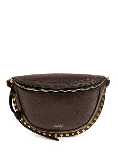 Isabel Marant Skano Belt Bag In Crushed Leather With Studs In Brown