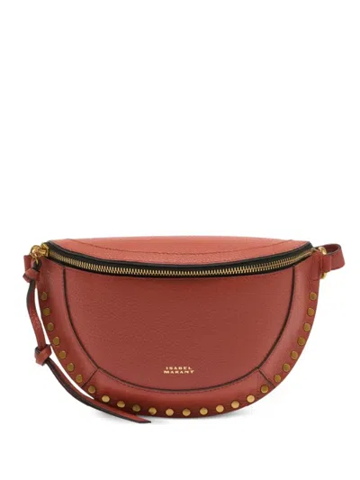Isabel Marant Skano Hammered Leather Belt Bag With Studs In Red