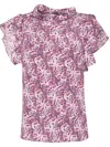 Isabel Marant Valency Feather-print Asymmetric Flutter-sleeve Silk Blouse In Mauve