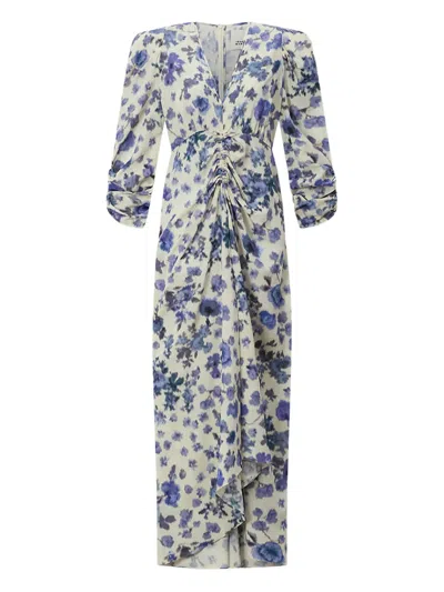 Isabel Marant Maxi Floral Ruched Dress In Neutral