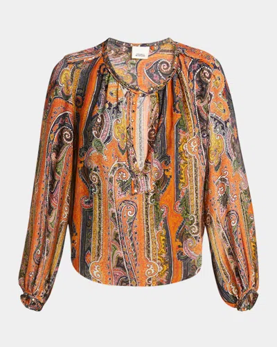 ISABEL MARANT MAY PAISLEY STUDDED SILK TOP