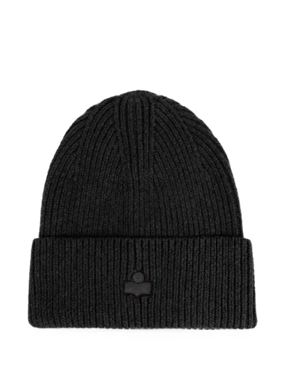 Isabel Marant Mayers Logo-patch Ribbed-knit Beanie Hat In Black