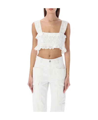 Isabel Marant Mecelia Broderie Anglais Cropped Top In White